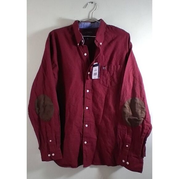 NWT Crown & Ivy Mens Red and Brown Elbow Patch Long Sleeve Button Down Classic F - Picture 1 of 9